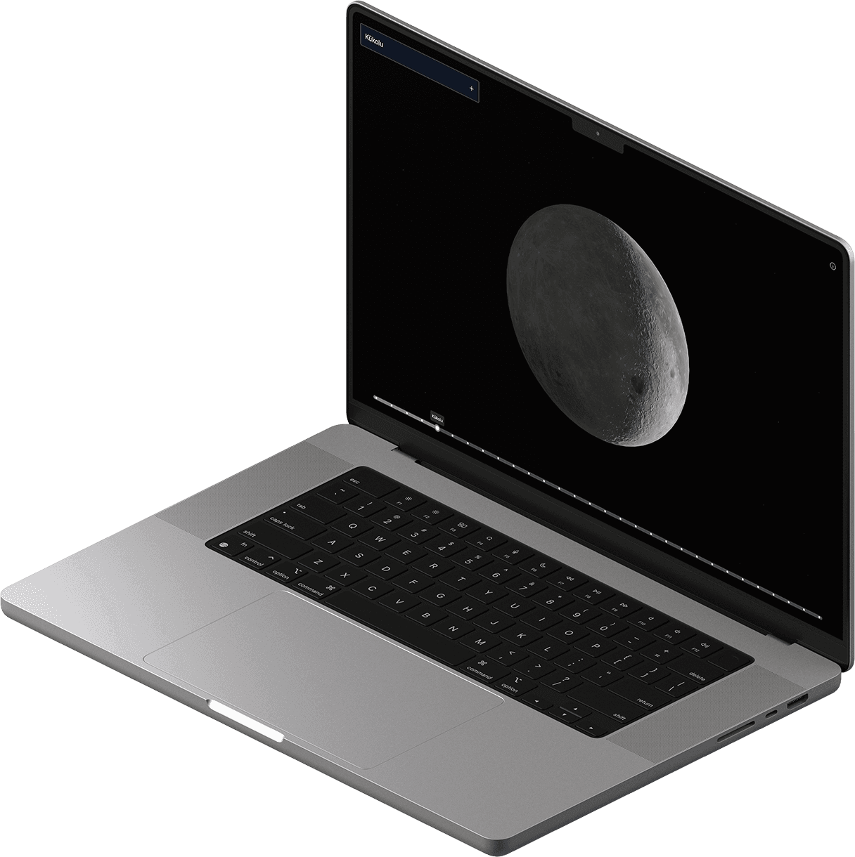 A MacBook Pro displaying the Mahina moon-phase website